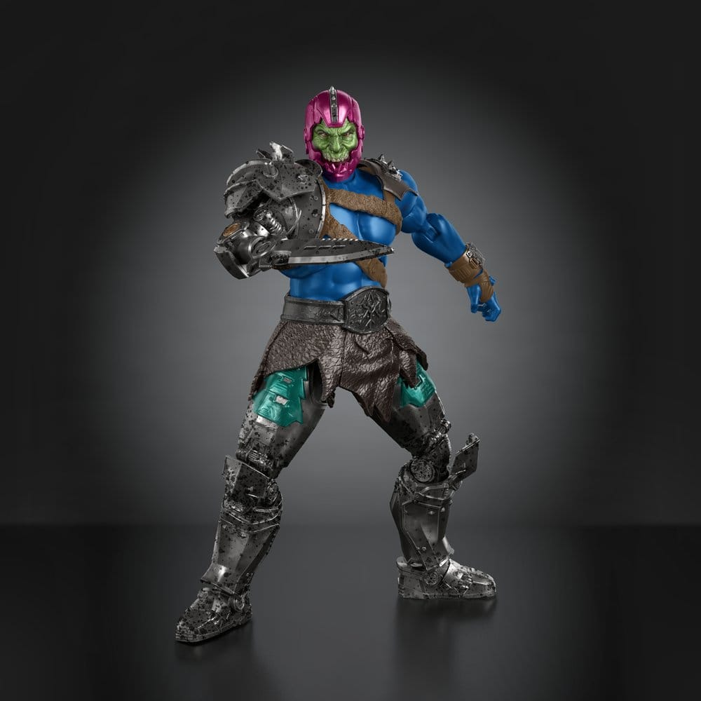 Figurine Trap-Jaw de la collection Masters of the Universe Movie Chronicles de Mattel, vue de face avec détails colorés.