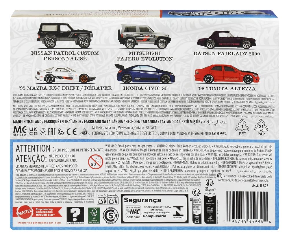 Pack de 6 véhicules Hot Wheels Silver Series en métal die-cast 1/64 Streets of Japan, fabriqué par Mattel.