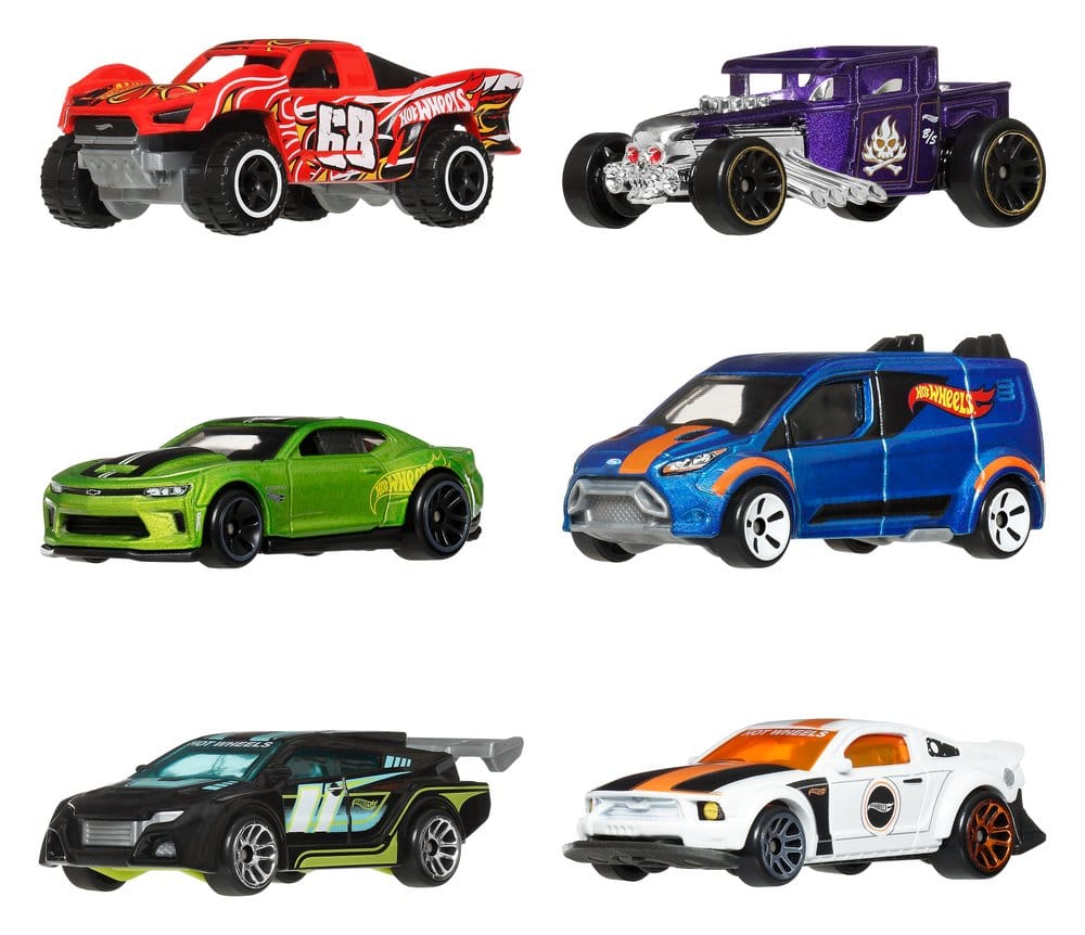 Véhicules Hot Wheels Silver Series Mattel, pack de 6 voitures die-cast 1/64, collection Legends colorée et détaillée.