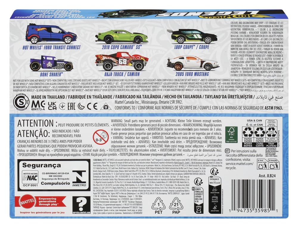 Paquet de 6 véhicules en zamac Hot Wheels Silver Series, modèles Legends en taille 1/64, fabriqués par Mattel.