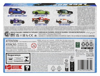 Paquet de 6 véhicules en zamac Hot Wheels Silver Series, modèles Legends en taille 1/64, fabriqués par Mattel.