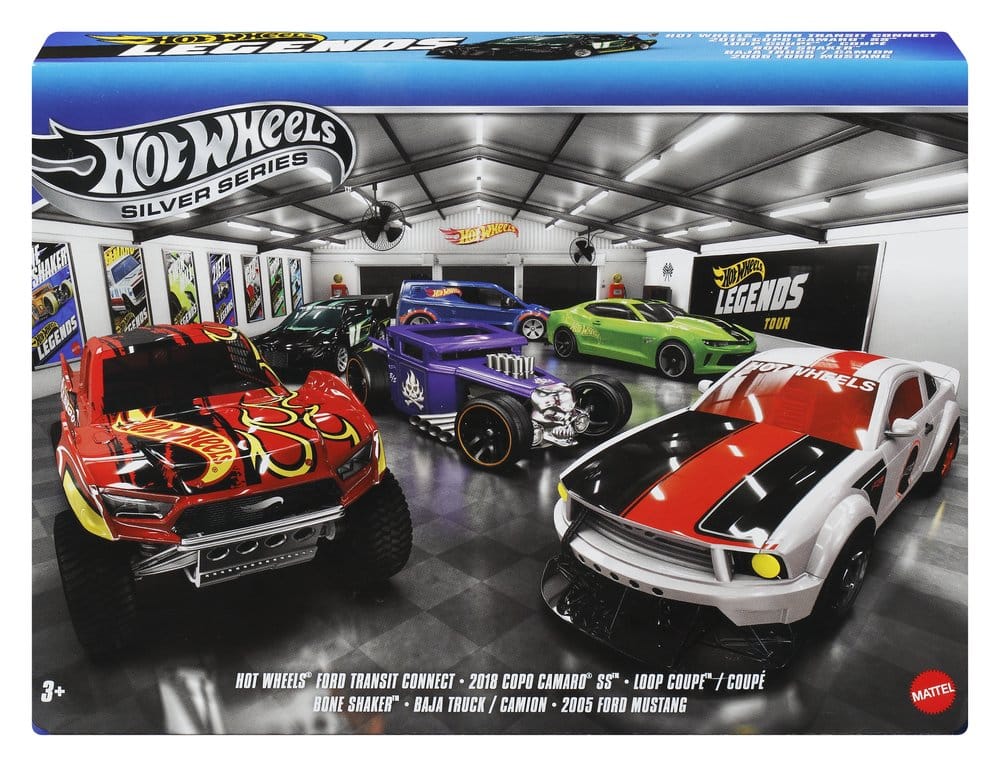 Véhicules Hot Wheels Silver Series, pack de 6 die-cast 1/64 Legends de la marque Mattel, vue de face.