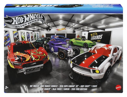 Véhicules Hot Wheels Silver Series, pack de 6 die-cast 1/64 Legends de la marque Mattel, vue de face.
