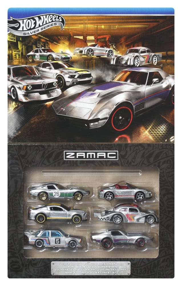 Véhicules Hot Wheels Silver Series Mattel, pack de 6 voitures en zamac 1/64, modèles en métal Die-Cast, détails précis et colorés