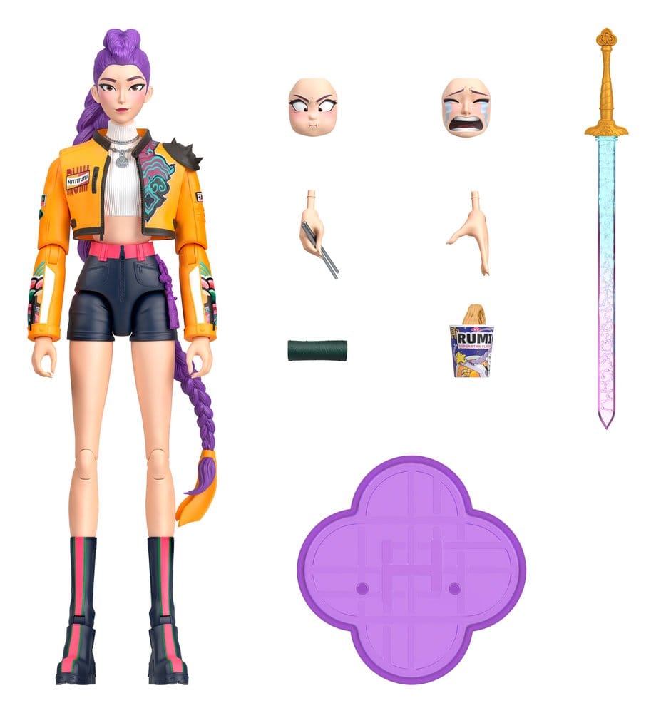 Figure de 15 cm KPop Demon Hunters HUNTR/X Rumi par Mattel, figurine détaillée de style manga avec vêtements colorés.