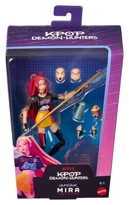 Figurine KPop Demon Hunters HUNTR/X Mira de 15 cm de Mattel, personnage détaillé avec accessoires colorés.