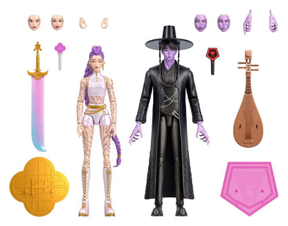 Figurines KPop Demon Hunters Rumi et Jinu, pack de 2 de 15 cm, figurines Mattel, scène de bataille finale.
