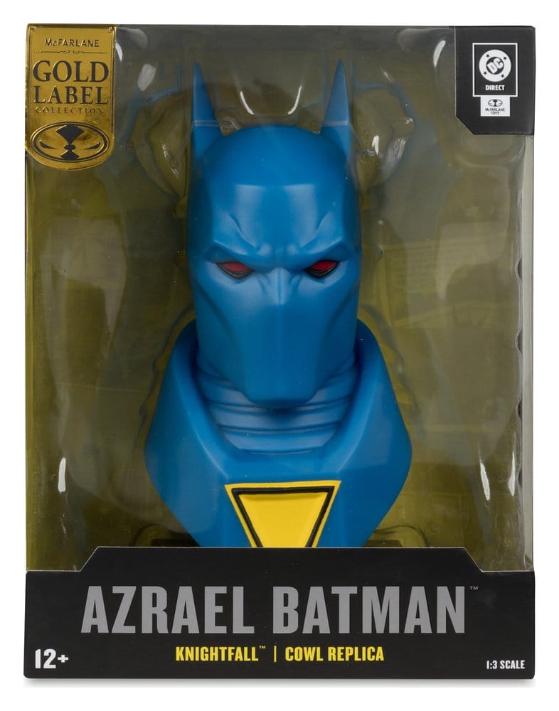 Figurine Batman Azrael du masque Knightfall de DC Direct en échelle 1:3, McFarlane Toys, détail du costume avec casque noir.