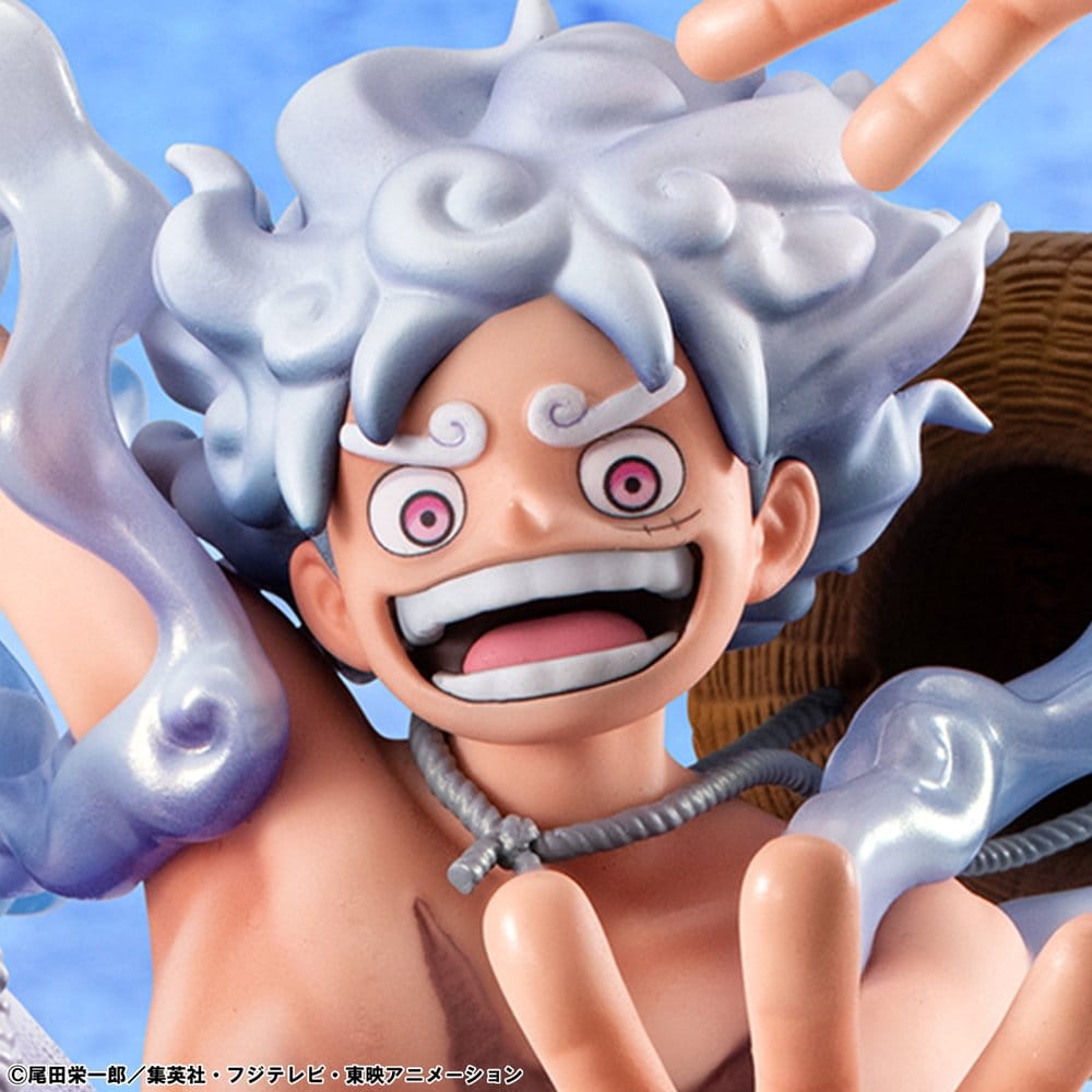 Figurine Monkey D. Luffy Gear Fifth de One Piece par Megahouse, 26 cm, représentant Luffy dans une pose dynamique.