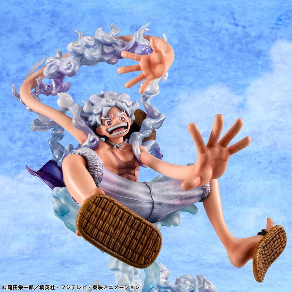 Figurine Monkey D. Luffy Gear Fifth de Megahouse, 26 cm, représentant Luffy en mode évolution dans la série One Piece.