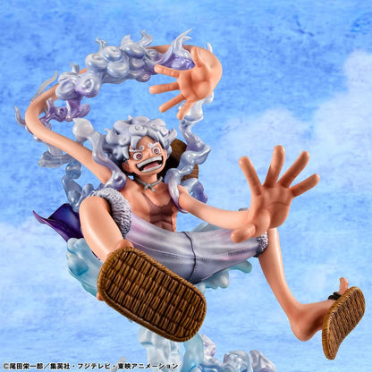 Figurine Monkey D. Luffy Gear Fifth de Megahouse, 26 cm, représentant Luffy en mode évolution dans la série One Piece.