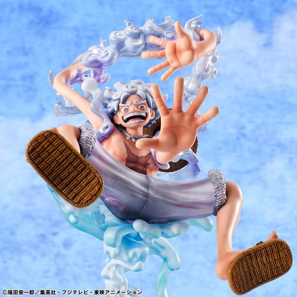Figurine Megahouse Monkey D. Luffy Gear Fifth "Evolutionary History" de One Piece, 26 cm, détails de la figurine.