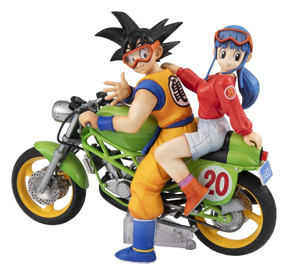 Figurine Son Goku et Chichi Dragon Ball Z de Megahouse, 15 cm, figurine de collection pour bureau, détails réalistes et colorés.