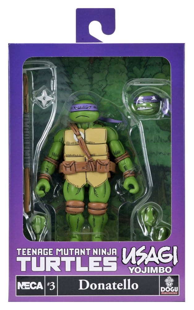 Figurine NECA TMNT x Usagi Yojimbo Ultimate Donatello de 18 cm, version comic, pose détaillée, figurine de collection.