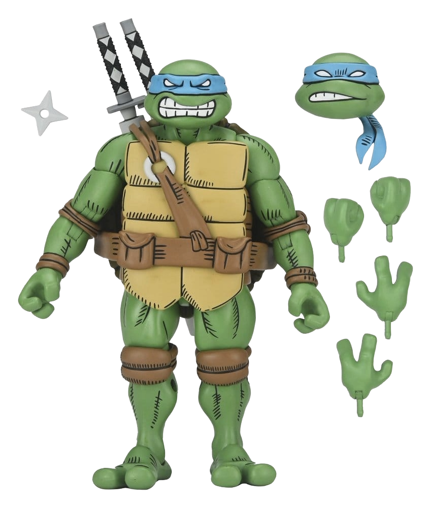 Figurine Neca Ultimate Leonardo TMNT x Usagi Yojimbo, version comic, 18 cm, pose détaillée et couleurs vives.