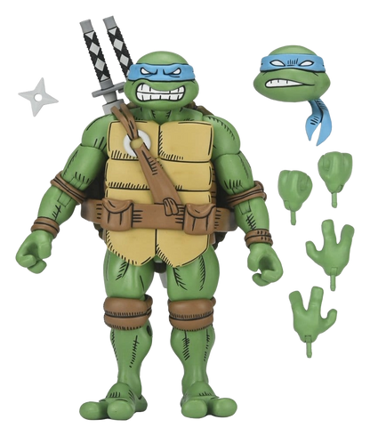 Figurine Neca Ultimate Leonardo TMNT x Usagi Yojimbo, version comic, 18 cm, pose détaillée et couleurs vives.