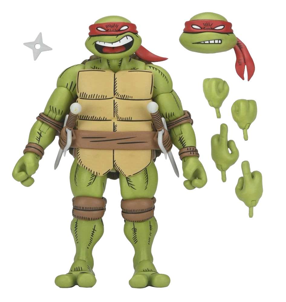 Figurine NECA Raphael TMNT x Usagi Yojimbo Ultimate, version comic, 18 cm, pose détaillée et couleurs vives.