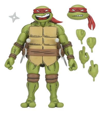 Figurine NECA Raphael TMNT x Usagi Yojimbo Ultimate, version comic, 18 cm, pose détaillée et couleurs vives.