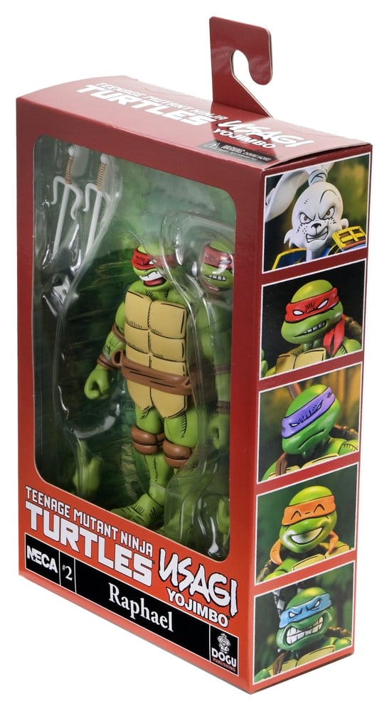 Figurine NECA Raphael TMNT x Usagi Yojimbo Ultimate, version comic, 18 cm, pose dynamique, détails précis, figurine de collection.