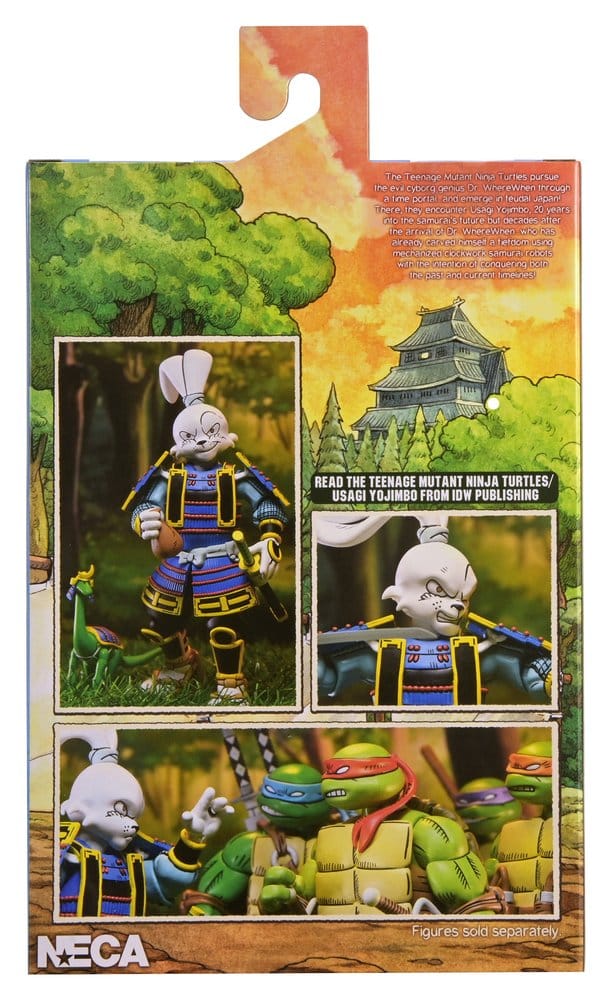 Figurine NECA TMNT x Usagi Yojimbo Ultimate Usagi Yojimbo version comic, 18 cm, avec détails de style manga et accessoires.
