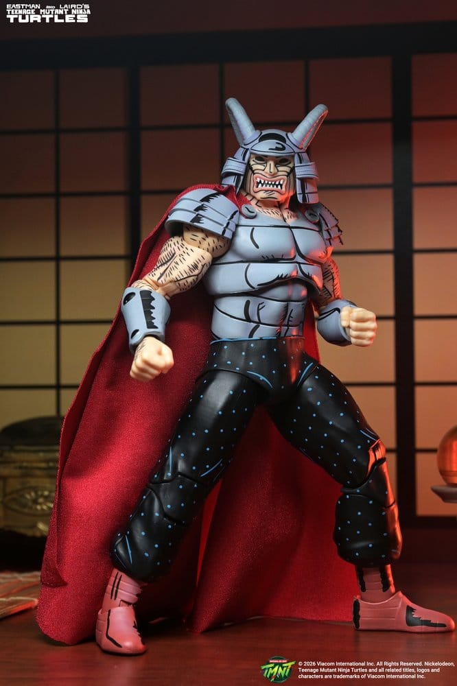 Figurine Neca de Savanti Romero Warlord, Tortues Ninja Mirage Comics, 18 cm, détails de la figurine avec accessoires.