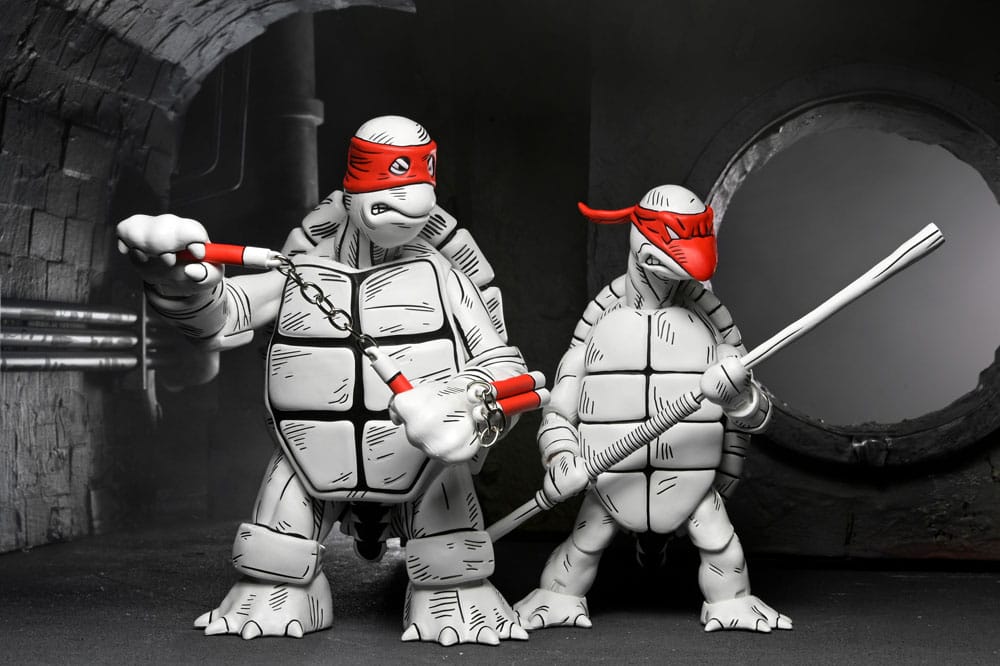 Tortues Ninja (Mirage Comics) pack 2 figurines Black and White First Turtles 18 cm - Toys Legacy Collection
