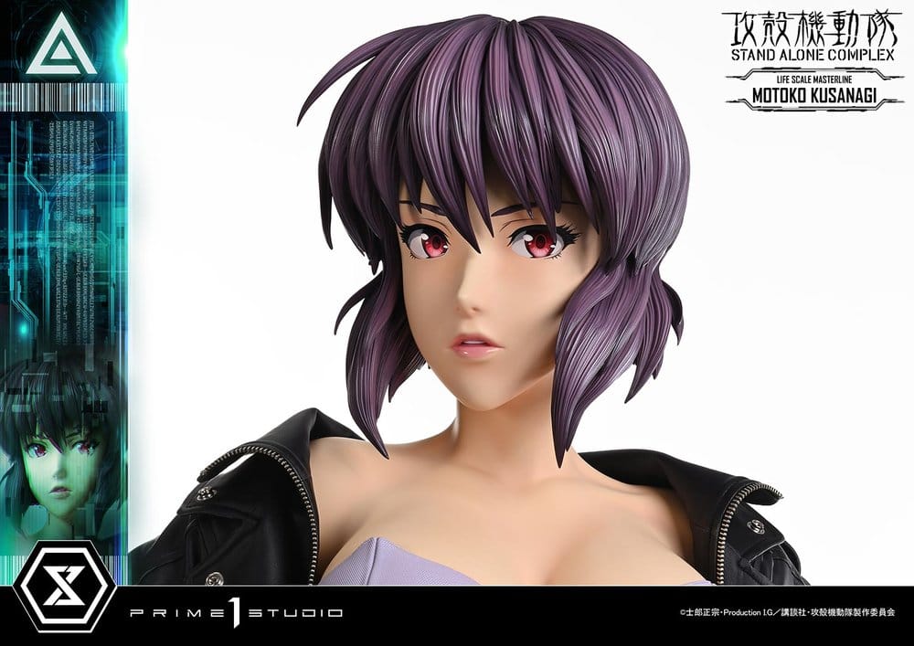 Statuette de la Ghost in the Shell: S.A.C. Motoko Kusanagi en taille réelle, 174 cm, statue Prime 1 Studio, détails précis.