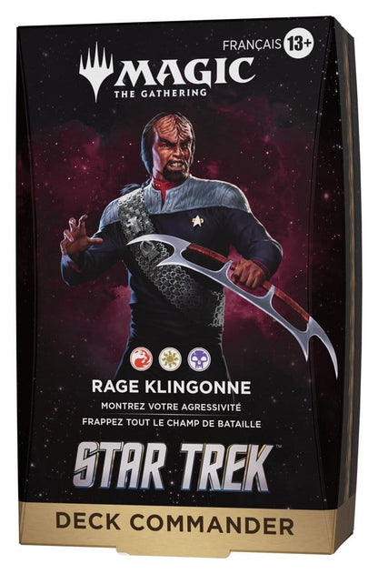 Jeu de cartes Magic the Gathering Star Trek Commander de Wizards of the Coast, illustration de cartes colorées et détaillées.
