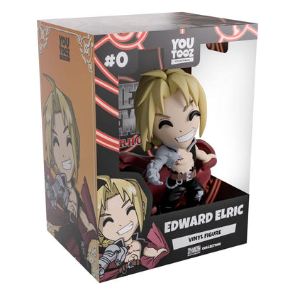 Figurine en vinyle Edward Elric de Fullmetal Alchemist: Brotherhood, 12 cm, Youtooz, montrant le personnage avec ses bras mécaniques.